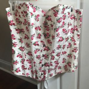 Adore Me Corset Bustier.  White with red flowers.